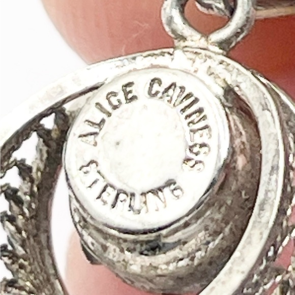 Vintage 1950’s Blue Cats Eye 925 Sterling Silver Pendant - Picture 5 of 8